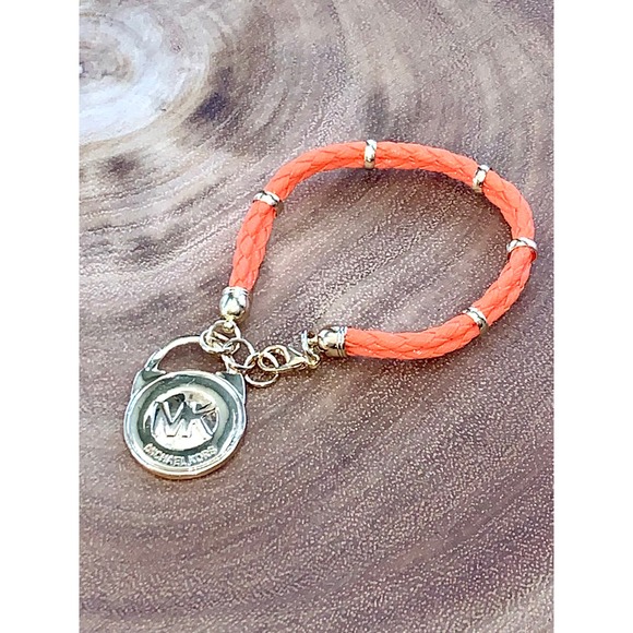 Michael Kors Orange Braided Leather Gold Charm Bracelet EUC - Picture 5 of 5